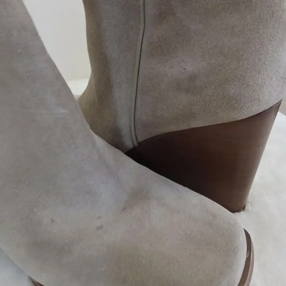 Dolce Vita tan suede ankle boots bootie wedge heel 8 minimalist old money staple